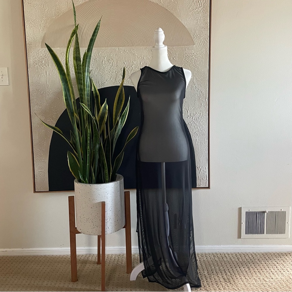 Black mesh swimsuit coverup